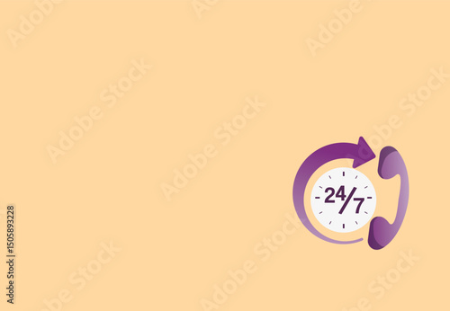 Customer service design 24/7.Twenty four hour clock icon.Around the clock sign concept
