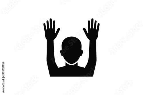 A person with hands up vector silhouette isolated in white background