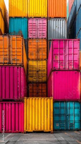Colorful Cargo Containers Stacked in a Shipping Yard During Daytime