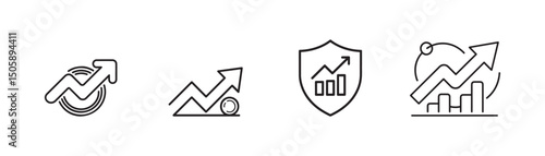 Modern business icons depicting growth and protection.
