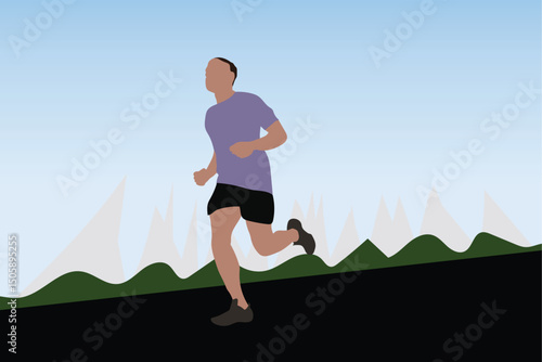Black man running on city street concept, morning fitness for healthy lifestyle, vector illustration design background