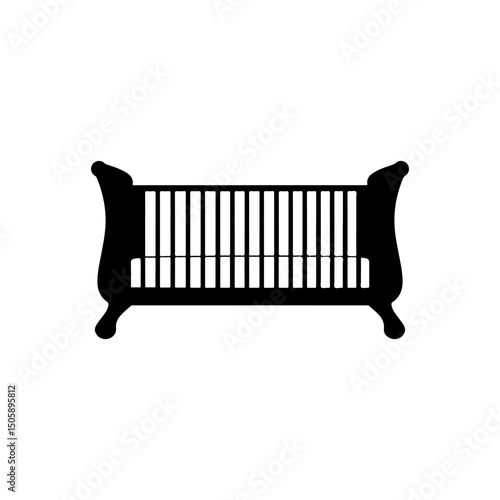Baby cot silhouette icon vector flat design.