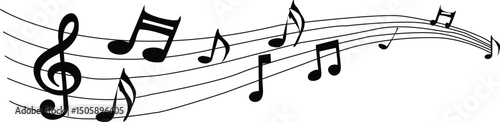 single line art of music notes , abstract Music notes wave, musical notes on white background, vector illustration 