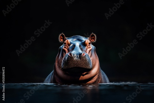 Hippo Resting in Water During Dusk on a Calm Riverbank in Africa