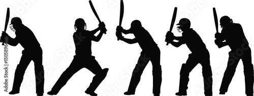 Male cricketer silhouette, Male batsman silhouette, Cricket player silhouette, Male cricketer on a white background