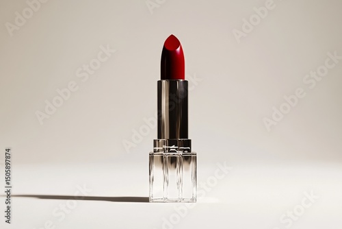 Bold Red Lipstick Displayed on a Minimalistic Background Highlighting Its Glo...