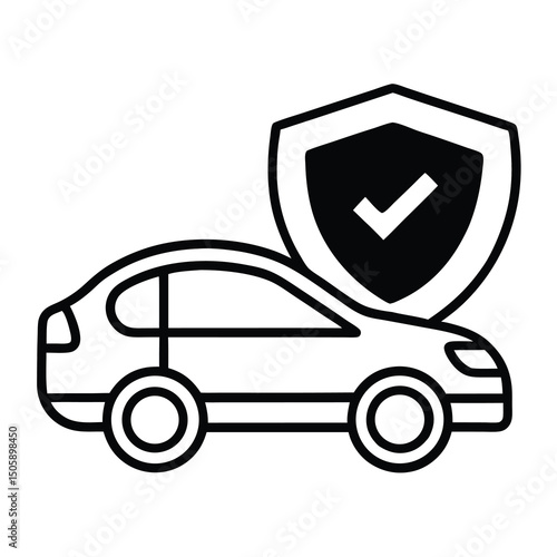 Car with Insurance Shield Vector Icon Black Version