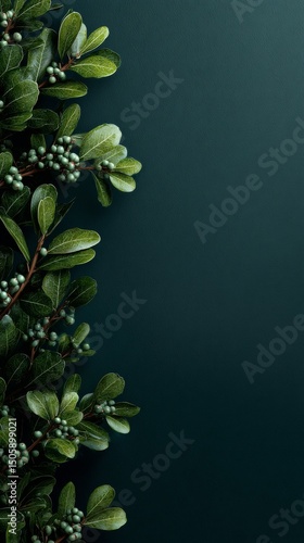 Holly Leaves and Berries on a Dark Green Surface Create a Seasonal Display fo...