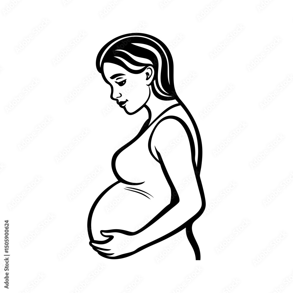 contour drawing pregnant woman side profile vector art contour drawing pregnant woman side profile vector art