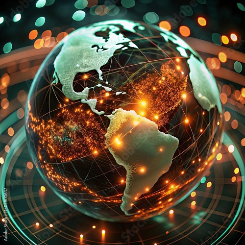 Global network connection over the world. 3d rendering toned image.
