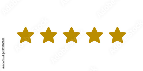 5 golden rounded stars rating vector icon. Five gold rounded rate star icon