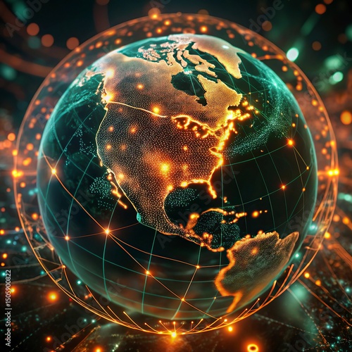 Global network connection over the world. 3d rendering toned image.