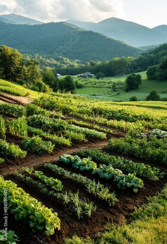 Lush Vegetable Garden in the Mountains During Golden Hour