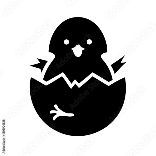 Silhouette chick in eggshell icon on transparent background for web and graphic design