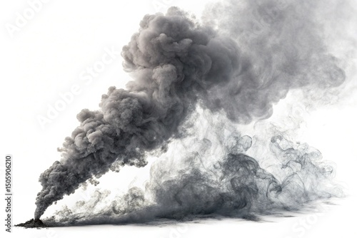 Realistic grey smoke effect isolated on transparent white background. Floating white misty fog. Smoke texture raising. Steam explosion special effect. Design element