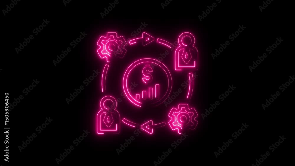 Neon animated financial concept depicting teamwork and process with investment growth Neon animated financial concept depicting teamwork and process with investment growth