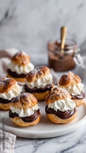 Delicious Cream Puffs Filled With Chocolate and Topped With Whipped Cream on ...