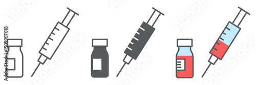 Syringe with vial line icon, covid-19 and injection, vaccine vector icon, vector graphics, editable stroke outline sign, eps 10.