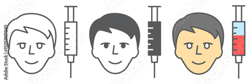 Adult vaccination icon collection, vaccine and injection, covid-19 vaccination vector icon set, vector graphics, editable stroke outline sign