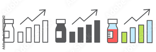 Vaccination statistics icon collection, vaccination and covid-19, growth and vial vector icon set, vector graphics, editable stroke outline sign