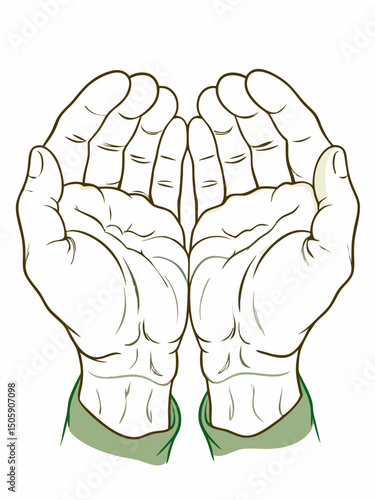 Elderly hands holding open in gentle gesture illustration