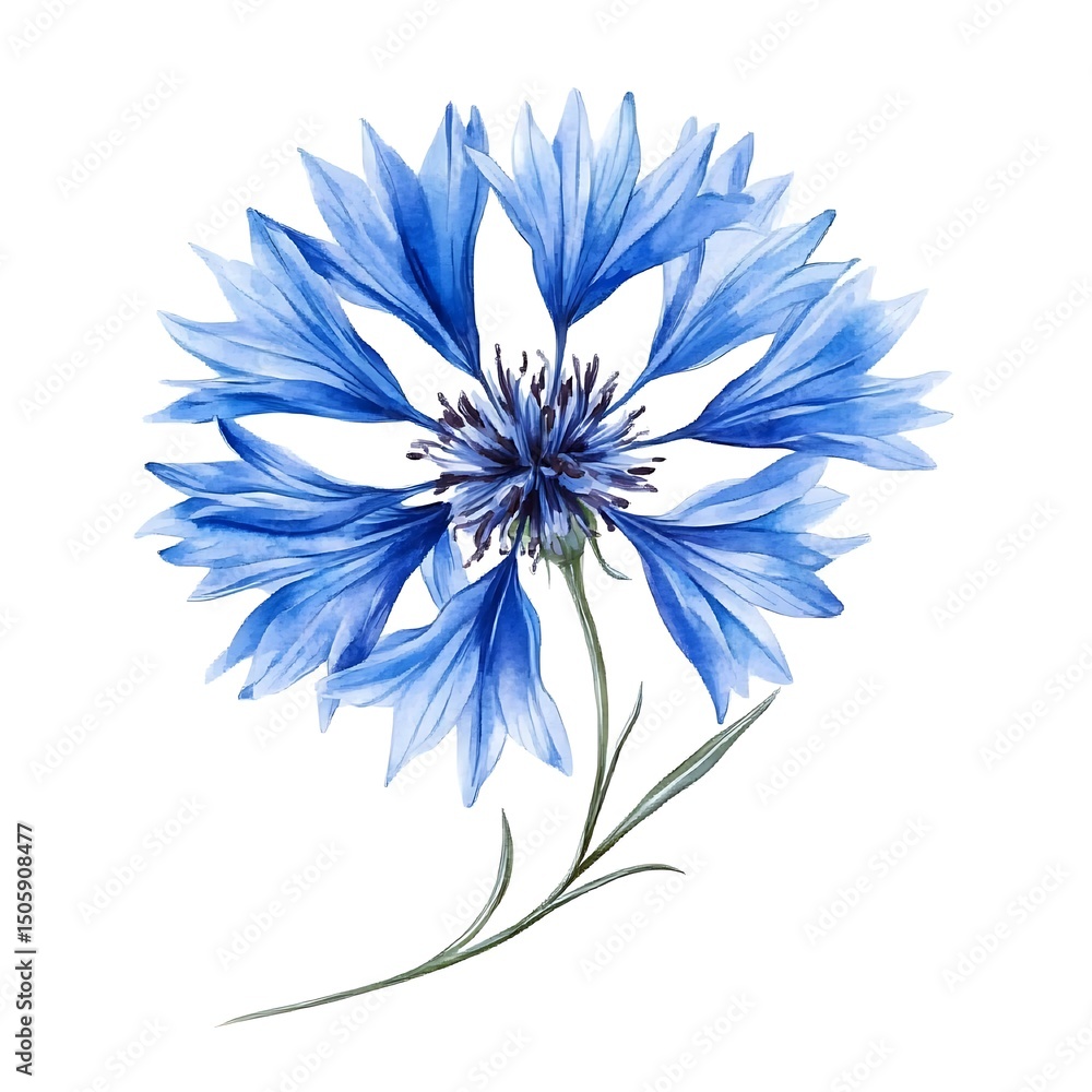Obraz premium Blue cornflower flower isolated on a white background, macro. Blue cornflower herb or bachelor button flower.