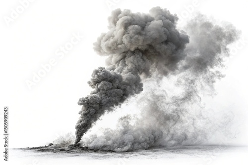 Realistic grey smoke effect isolated on transparent white background. Floating white misty fog. Smoke texture raising. Steam explosion special effect. Design element