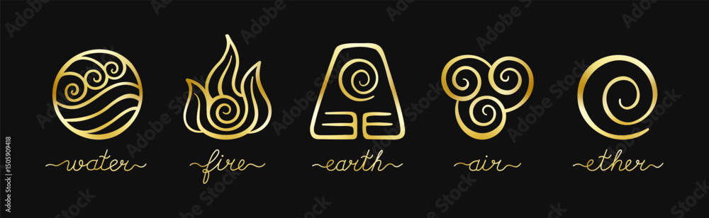Obraz premium Golden Elemental Symbols Vector Set