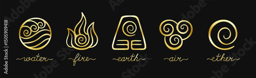 Golden Elemental Symbols Vector Set