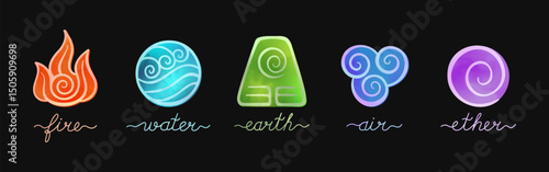 Colorful Elemental Glyphs Vector Set