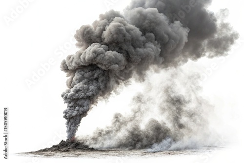 Realistic grey smoke effect isolated on transparent white background. Floating white misty fog. Smoke texture raising. Steam explosion special effect. Design element