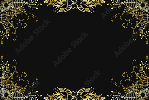 Golden Floral Frame with Hearts