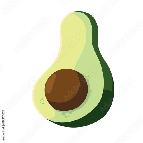 Vector Illustration of a Halved Avocado with Seed, Isolated on White Background.