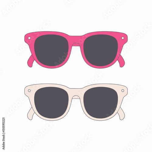 Stylish Sunglasses Icon Set – Pink and Beige Retro Shades in Flat Design