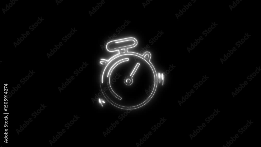 Illuminated stopwatch icon animation on black background timing and countdown concept Illuminated stopwatch icon animation on black background timing and countdown concept