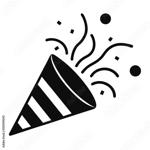  Party popper silhouette on white background