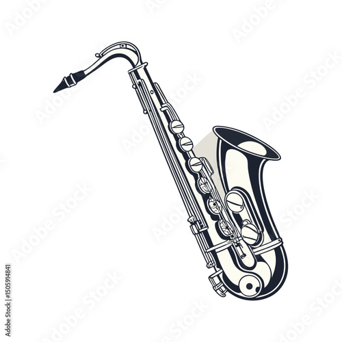 Baritone vector art illustration. saxophone with musical notes.