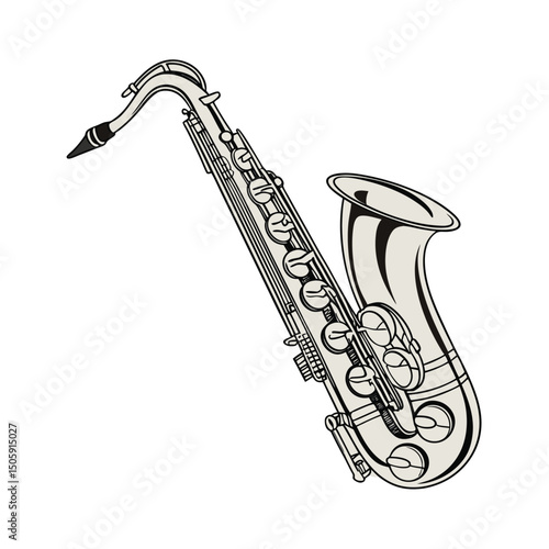 Baritone vector art illustration. saxophone with musical notes.