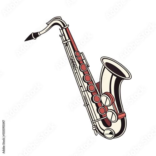 Baritone vector art illustration. saxophone with musical notes.