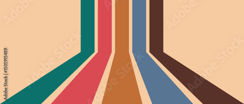 Retro background Design with colorful Perspective Line. Retro vintage 70s style stripes background poster lines. Vector illustration.