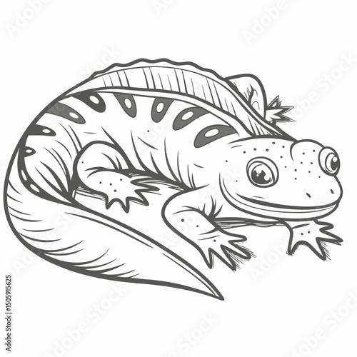 Great Crested Newt Line Art Illustration