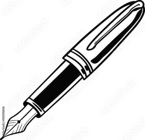 Vintage Ink: A timeless and elegant fountain pen, with meticulous ink-stained detail, exudes a sense of classic charm. An artful illustration of writing elegance.