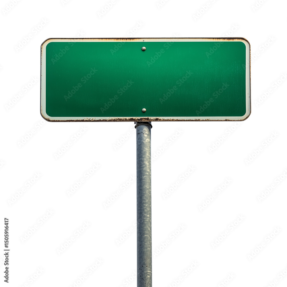 Green Blank Street Sign on Pole on Transparent Background Green Blank Street Sign on Pole on Transparent Background