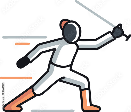 Dynamic Duel: A dynamic illustration captures a fencer in mid-action, poised with sword, embodying agility and focus in a high-speed exchange.