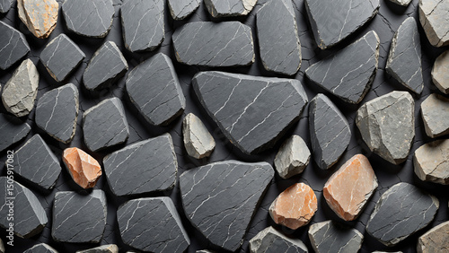 Natural Black Stone Mosaic Pattern with Accents