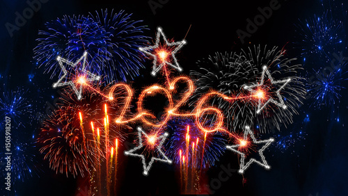 Canvas Print happy new year 2026, new year's eve, silvester, 4th of july celebration greeting
