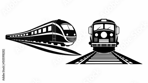 Front View Train Icon Set – Railway, Locomotive, Tracks Vector Graphics