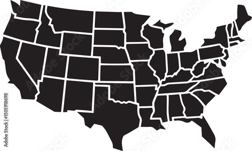Minimal USA Map in Simple Black Line Drawing Style