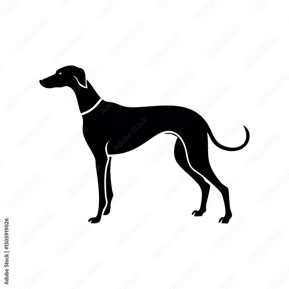 Fototapeta premium Vector black silhouette of a dog isolated on a white background.