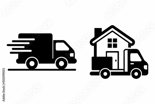 Fast Delivery and Moving Truck Icons – Speed Logistics, Home Transport Symbols